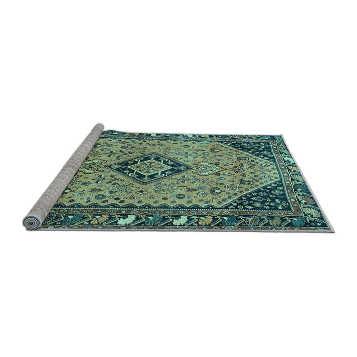 Sideview of Machine Washable Medallion Light Blue Traditional Rug, wshtr4708lblu