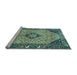 Sideview of Machine Washable Medallion Light Blue Traditional Rug, wshtr4708lblu