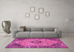 Machine Washable Medallion Pink Traditional Rug in a Living Room, wshtr4708pnk