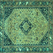 Square Machine Washable Medallion Turquoise Traditional Area Rugs, wshtr4708turq