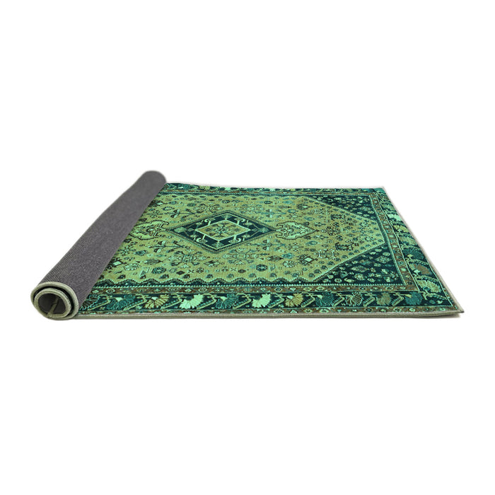Sideview of Medallion Turquoise Traditional Rug, tr4708turq