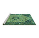 Sideview of Machine Washable Medallion Turquoise Traditional Area Rugs, wshtr4708turq