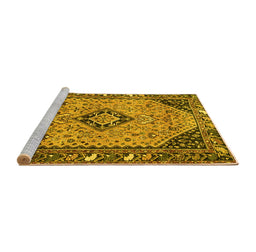 Sideview of Machine Washable Medallion Yellow Traditional Rug, wshtr4708yw
