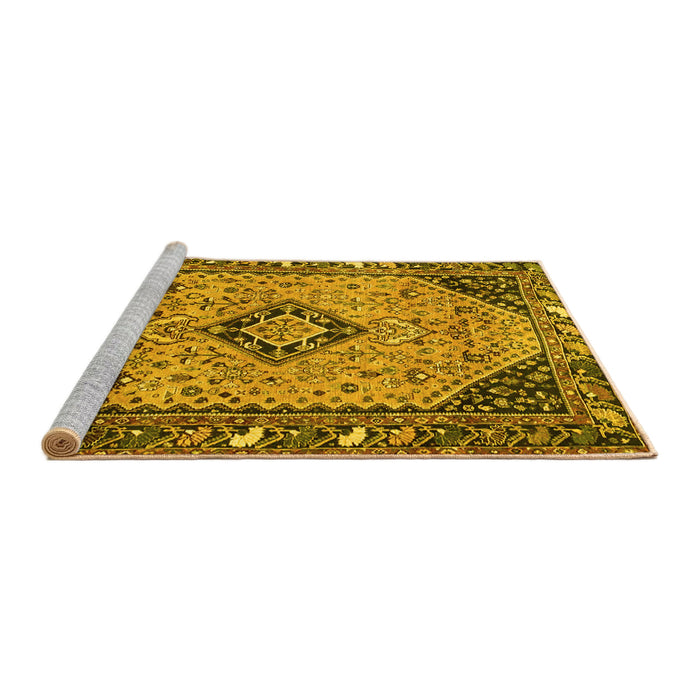 Sideview of Machine Washable Medallion Yellow Traditional Rug, wshtr4708yw
