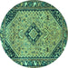 Round Medallion Turquoise Traditional Rug, tr4708turq