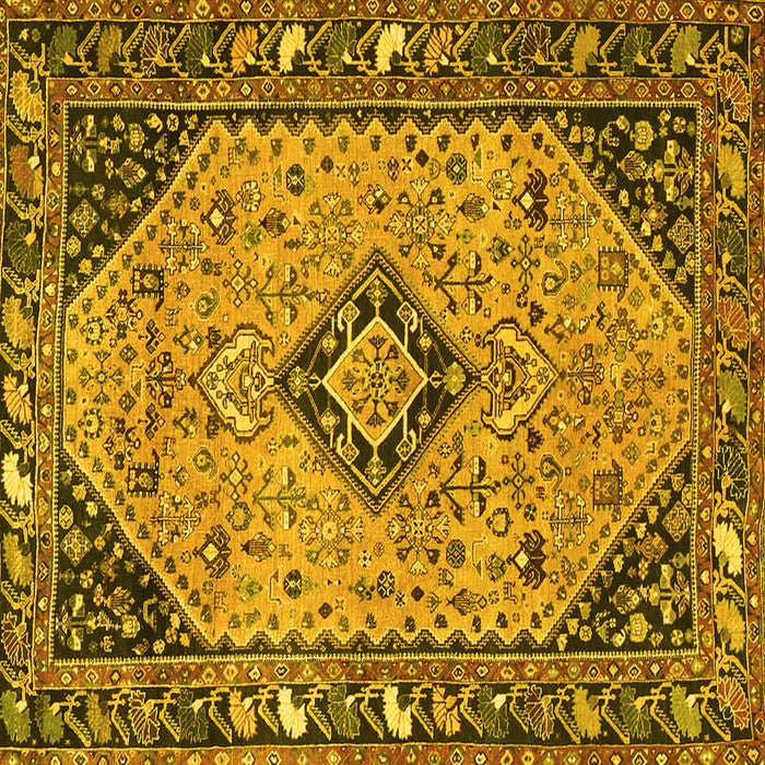Square Machine Washable Medallion Yellow Traditional Rug, wshtr4708yw