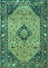 Machine Washable Medallion Turquoise Traditional Area Rugs, wshtr4708turq