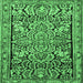 Square Machine Washable Persian Emerald Green Traditional Area Rugs, wshtr4709emgrn