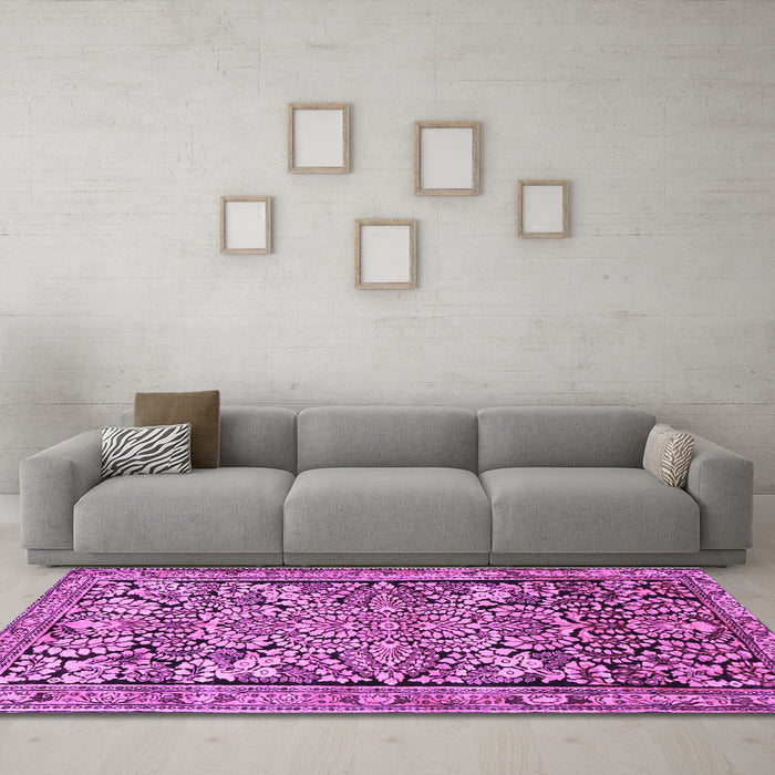 Machine Washable Persian Purple Traditional Area Rugs in a Living Room, wshtr4709pur