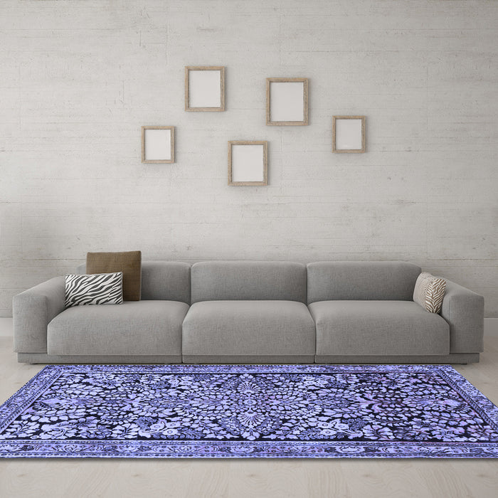 Machine Washable Persian Blue Traditional Rug in a Living Room, wshtr4709blu