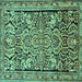 Square Machine Washable Persian Turquoise Traditional Area Rugs, wshtr4709turq