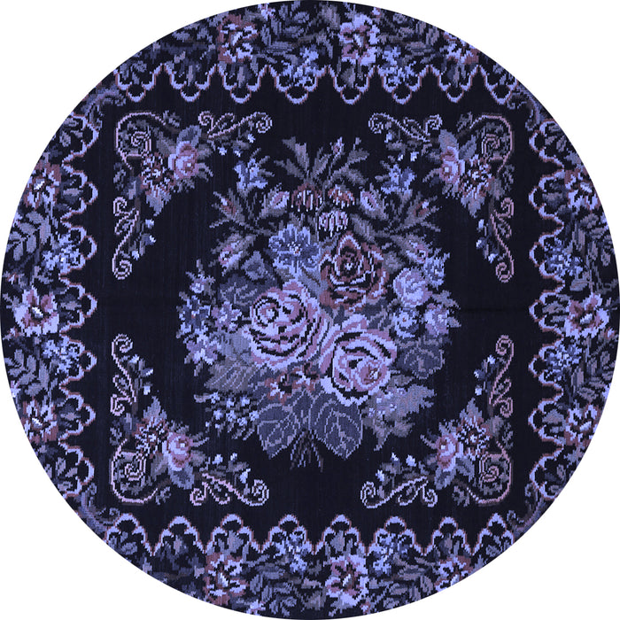 Round Machine Washable Medallion Blue French Rug, wshtr470blu