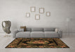 Machine Washable Medallion Brown French Rug in a Living Room,, wshtr470brn