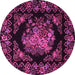 Round Machine Washable Medallion Pink French Rug, wshtr470pnk