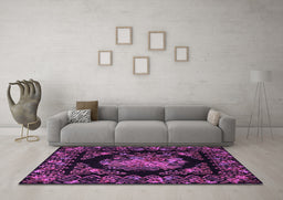 Machine Washable Medallion Purple French Area Rugs in a Living Room, wshtr470pur