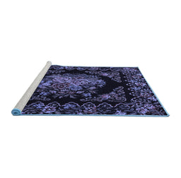 Sideview of Machine Washable Medallion Blue French Rug, wshtr470blu