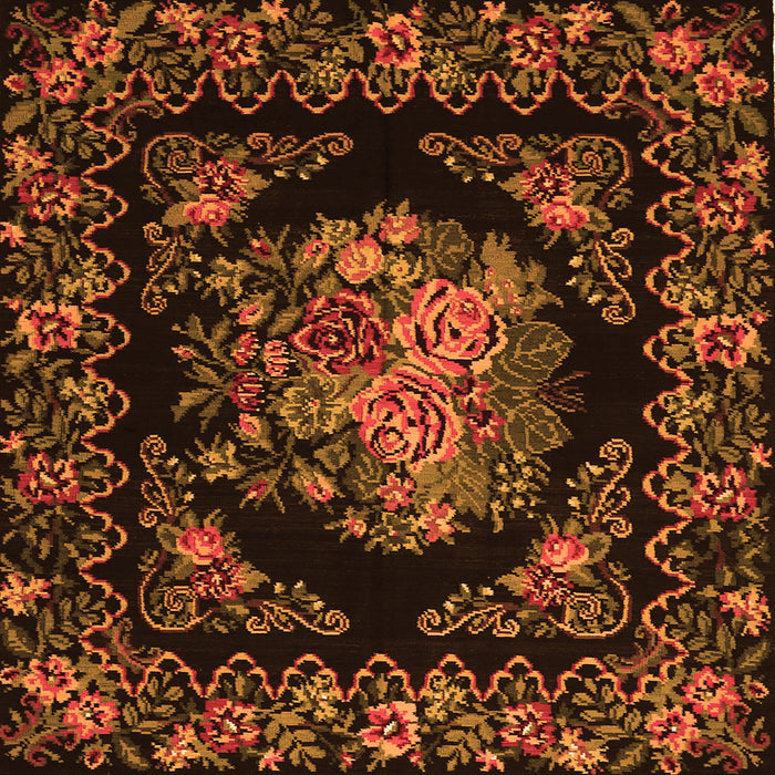 Round Machine Washable Medallion Orange French Area Rugs, wshtr470org