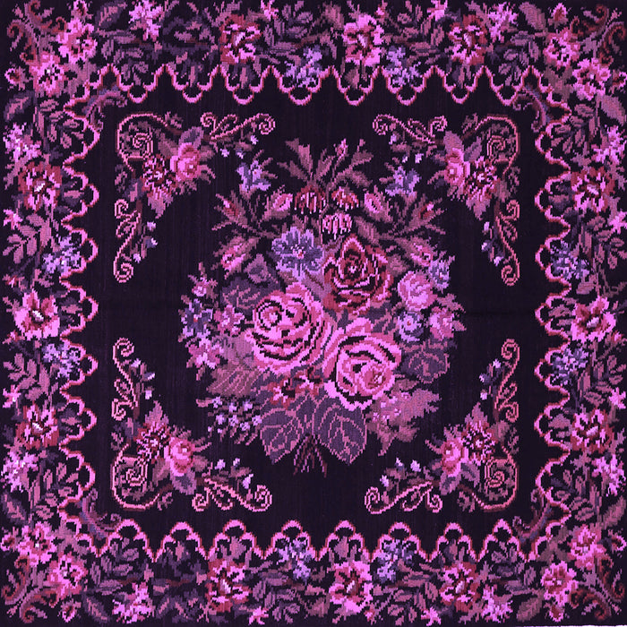 Square Machine Washable Medallion Purple French Area Rugs, wshtr470pur