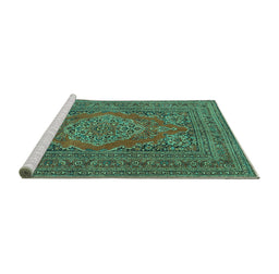 Sideview of Machine Washable Medallion Turquoise Traditional Area Rugs, wshtr4710turq