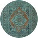 Round Medallion Light Blue Traditional Rug, tr4710lblu