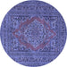 Round Machine Washable Medallion Blue Traditional Rug, wshtr4710blu