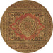 Round Machine Washable Medallion Brown Traditional Rug, wshtr4710brn