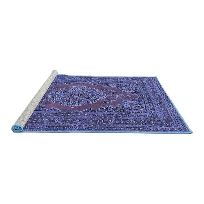 Sideview of Machine Washable Medallion Blue Traditional Rug, wshtr4710blu
