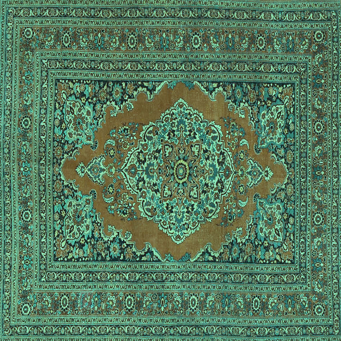 Square Medallion Turquoise Traditional Rug, tr4710turq