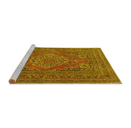 Sideview of Machine Washable Medallion Yellow Traditional Rug, wshtr4710yw