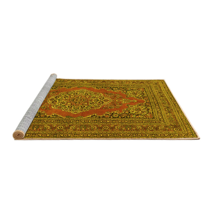 Sideview of Machine Washable Medallion Yellow Traditional Rug, wshtr4710yw
