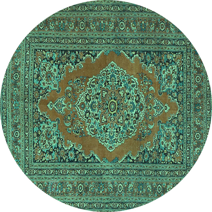 Round Medallion Turquoise Traditional Rug, tr4710turq