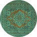 Round Medallion Turquoise Traditional Rug, tr4710turq