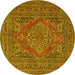 Round Machine Washable Medallion Yellow Traditional Rug, wshtr4710yw