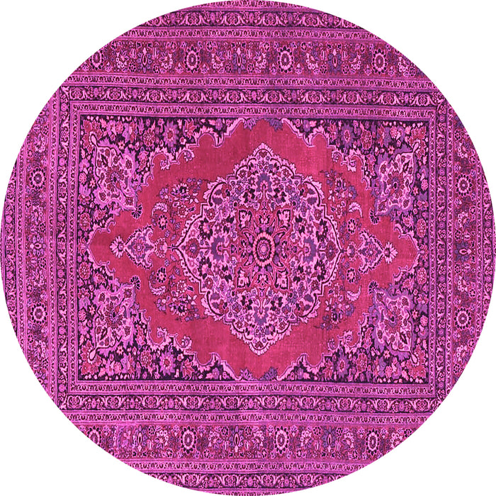 Round Machine Washable Medallion Pink Traditional Rug, wshtr4710pnk