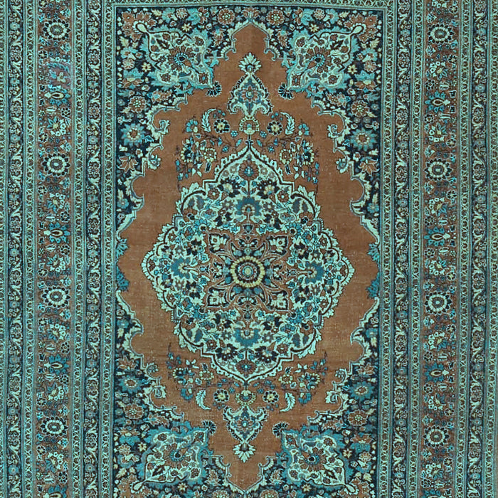 Machine Washable Medallion Light Blue Traditional Rug, wshtr4710lblu