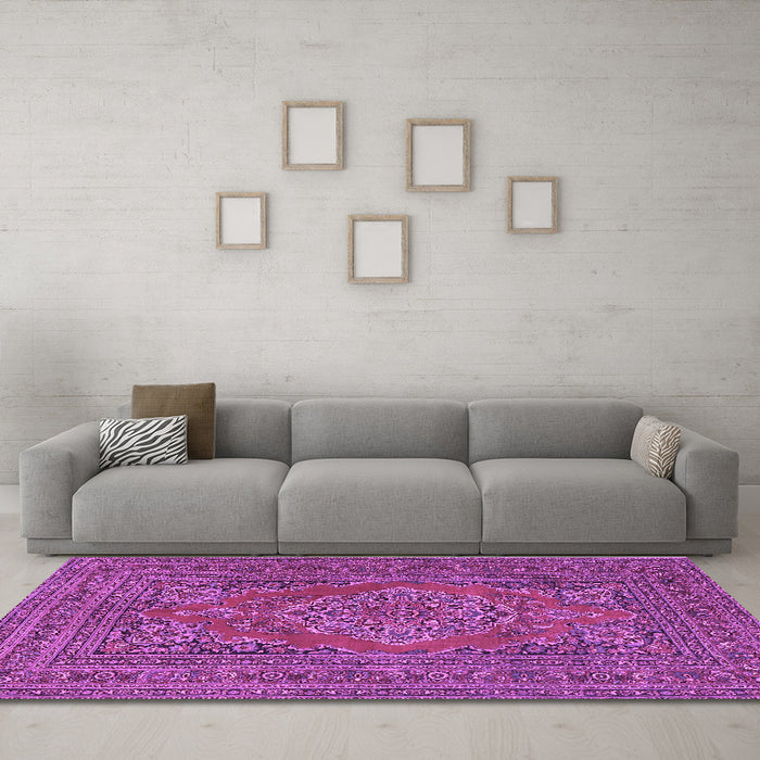 Machine Washable Medallion Purple Traditional Area Rugs in a Living Room, wshtr4710pur