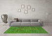 Machine Washable Medallion Green Traditional Area Rugs in a Living Room,, wshtr4710grn