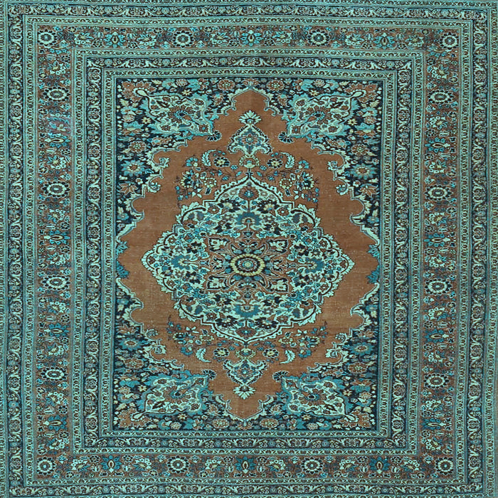 Square Machine Washable Medallion Light Blue Traditional Rug, wshtr4710lblu