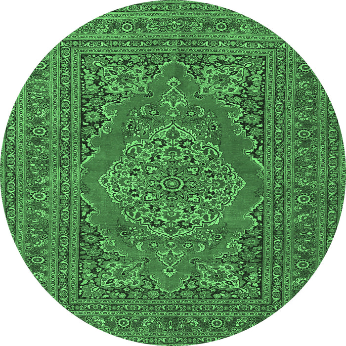 Round Machine Washable Medallion Emerald Green Traditional Area Rugs, wshtr4710emgrn