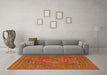 Machine Washable Medallion Orange Traditional Area Rugs in a Living Room, wshtr4710org