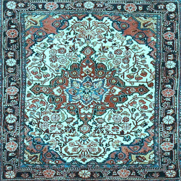 Square Machine Washable Medallion Light Blue Traditional Rug, wshtr4711lblu
