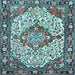 Square Machine Washable Medallion Light Blue Traditional Rug, wshtr4711lblu