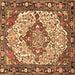 Square Machine Washable Medallion Brown Traditional Rug, wshtr4711brn