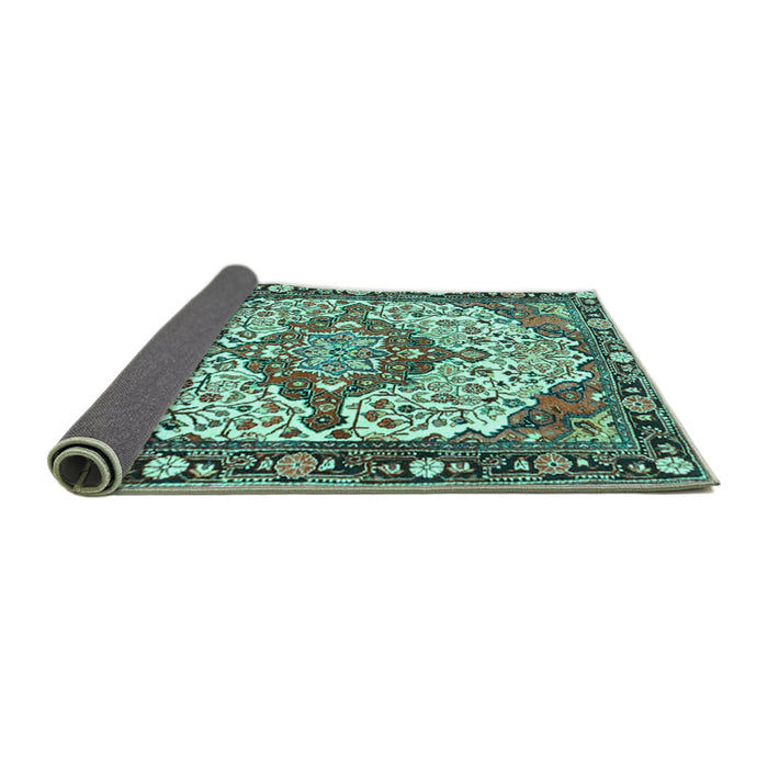 Sideview of Medallion Turquoise Traditional Rug, tr4711turq
