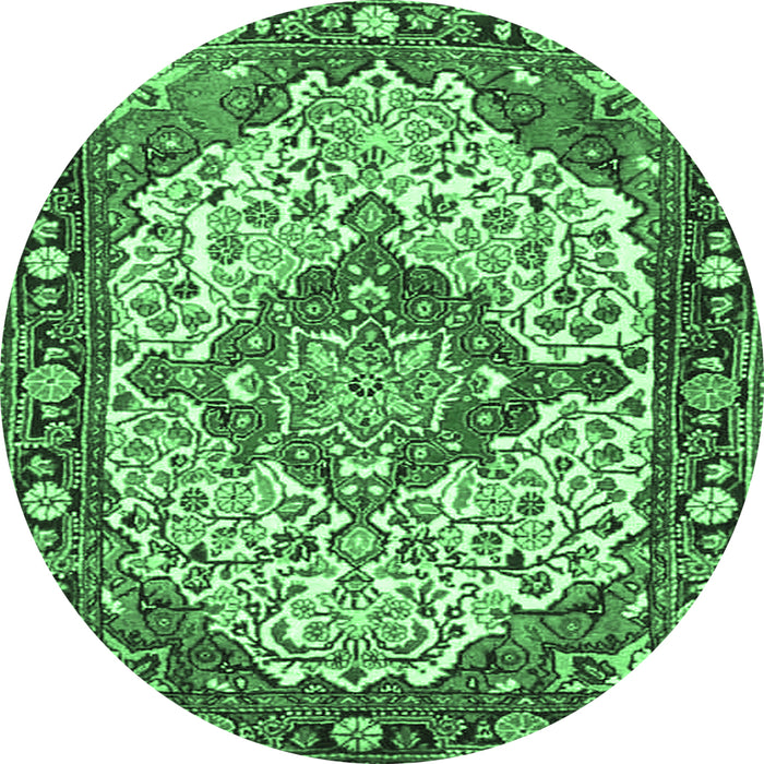 Round Medallion Emerald Green Traditional Rug, tr4711emgrn