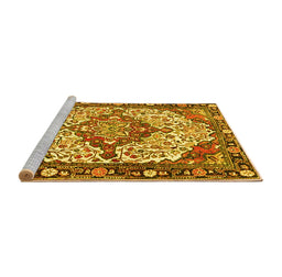 Sideview of Machine Washable Medallion Yellow Traditional Rug, wshtr4711yw