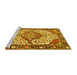 Sideview of Machine Washable Medallion Yellow Traditional Rug, wshtr4711yw