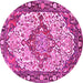 Round Machine Washable Medallion Pink Traditional Rug, wshtr4711pnk