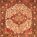 Round Machine Washable Medallion Orange Traditional Area Rugs, wshtr4711org