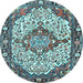 Round Medallion Light Blue Traditional Rug, tr4711lblu